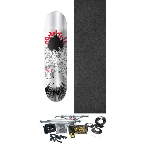Primitive Skateboarding Goku Energy Silver Skateboard Deck - 8.5" x 32" - Complete Skateboard Bundle